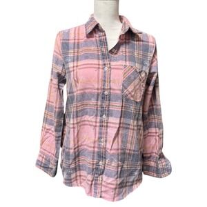 American Sweetheart‎ Plaid Button Up Shirt Pink Gray Flannel Feminine Farm